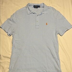Polo by Ralph Lauren Men's White and Blue Striped Polo